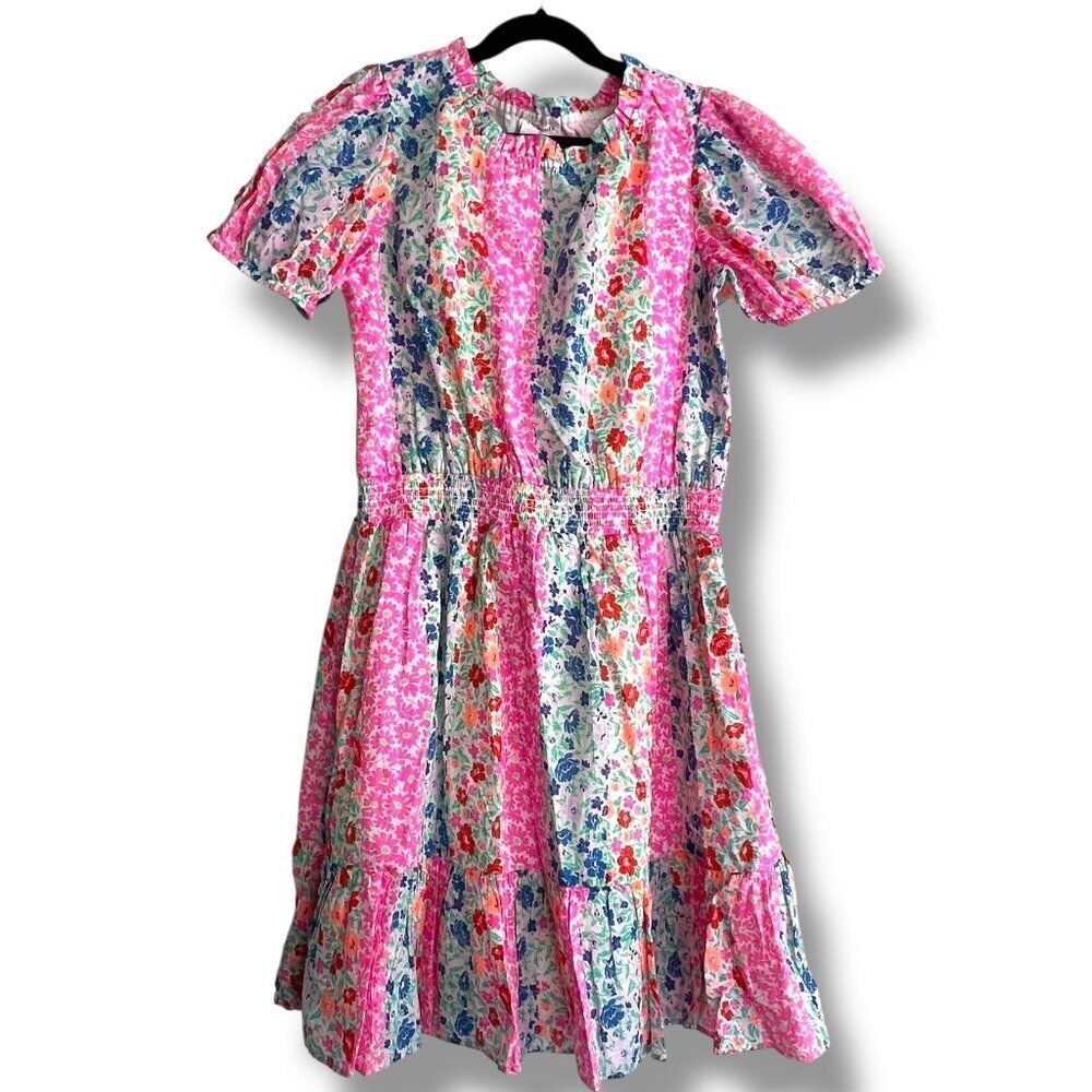 Crewcuts Girls Vibrant Floral Short Sleeve Smocked Waist Party Dress Size 12